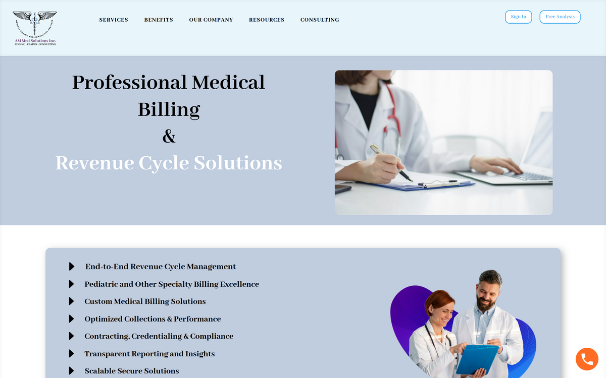 AM Medsol website, desktop view
